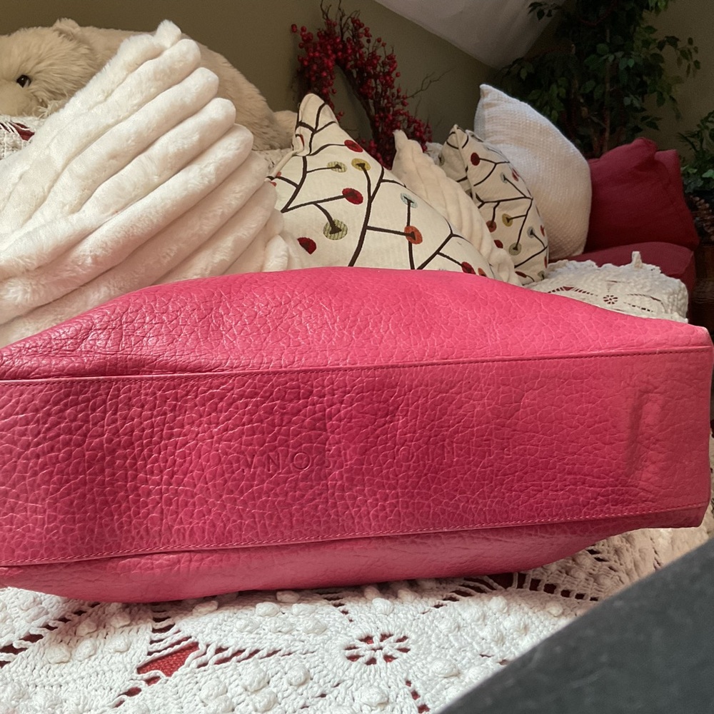 Visona’ Pink Leather Tote with Bamboo Handles - Picture 3 of 6